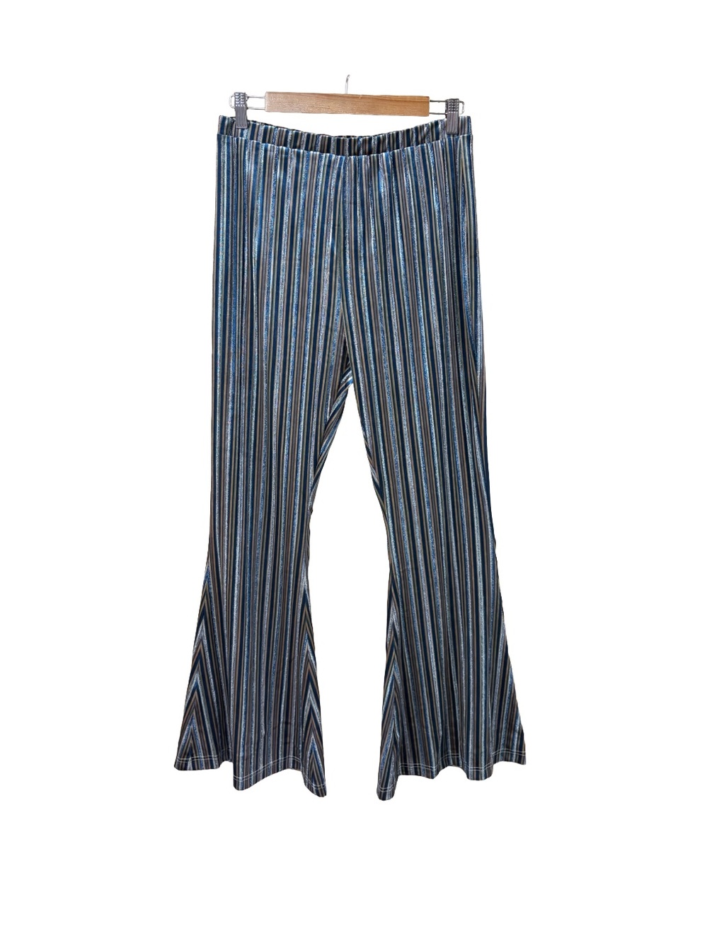 Natural Life Striped Flare Pant Retro 70s Bell Bottom Velour Boho Metallic Large - Picture 3 of 11